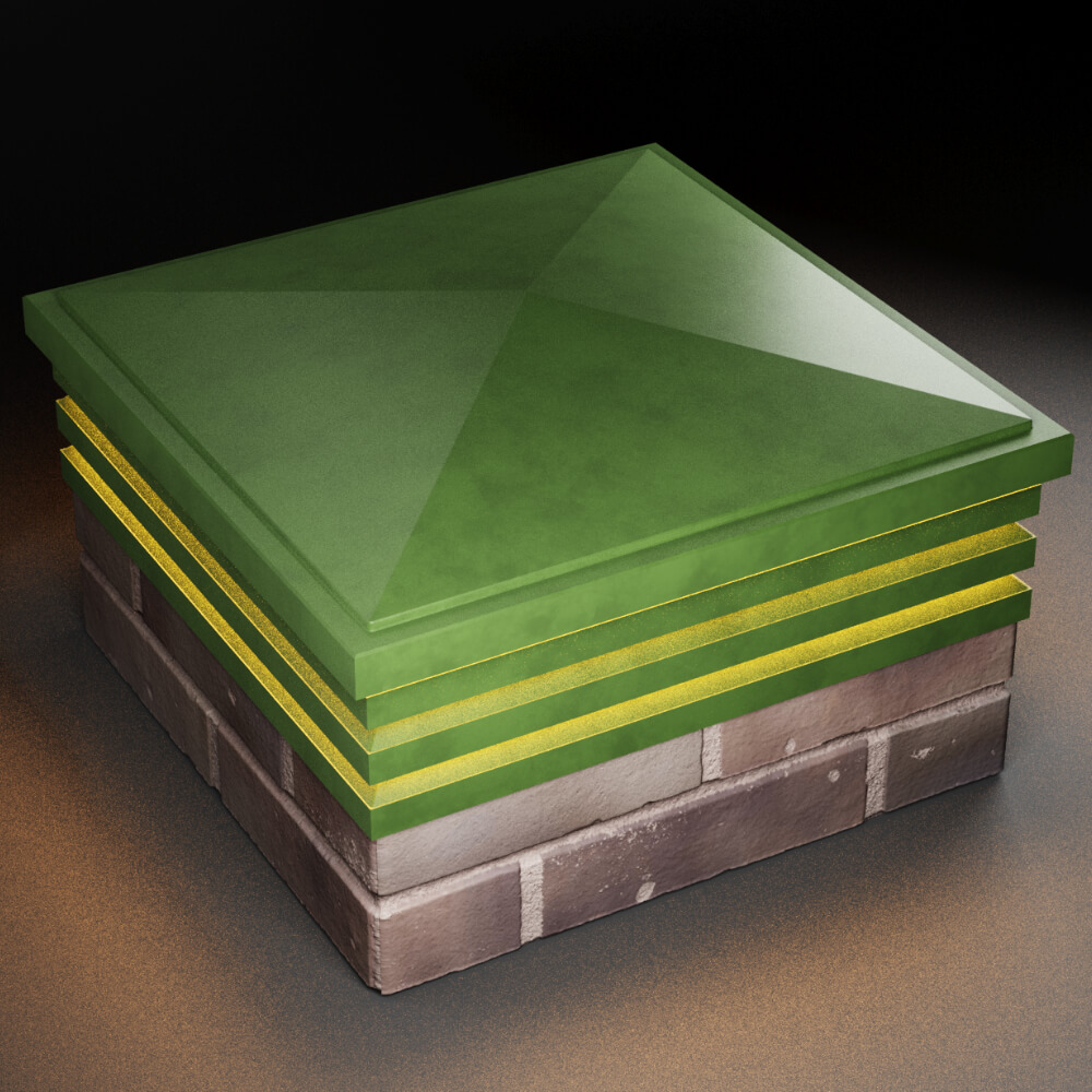 Колпак Zking Бона ХайТек Зеленый на столб 2х2 кирпича (513х513мм) с подсветкой в Севастополе фото