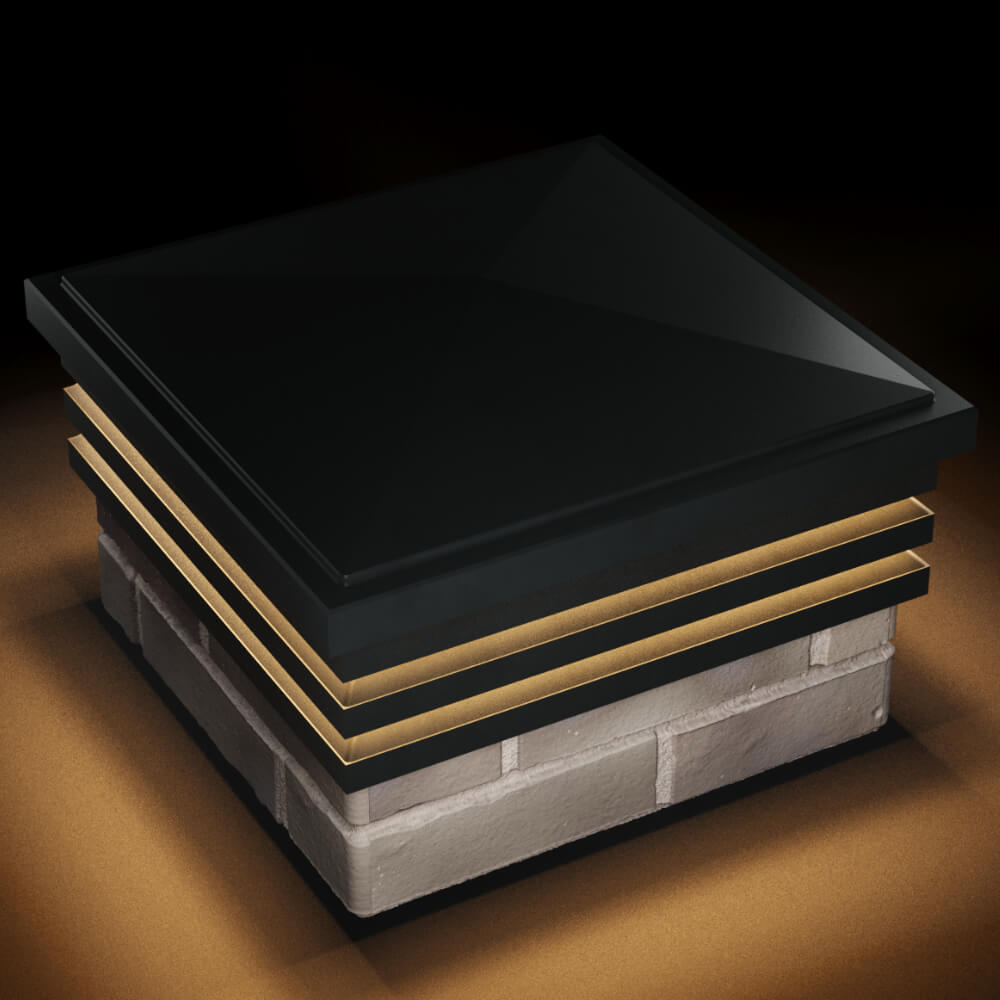 Колпак Zking Бона ХайТек Черный на столб 1.5х1.5 кирпича (385х385мм) с подсветкой в Севастополе фото