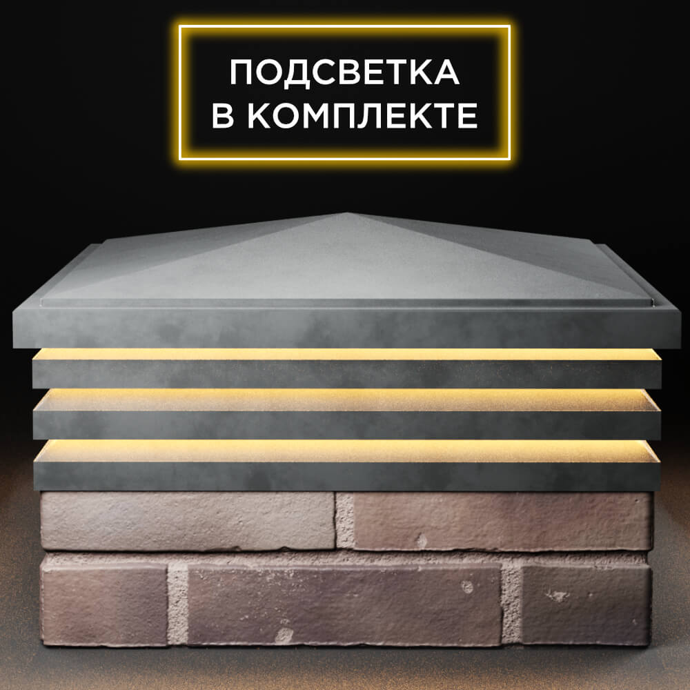 Колпак Zking Бона ХайТек Серый на столб 2х2 кирпича (513х513мм) с подсветкой Севастополь фото