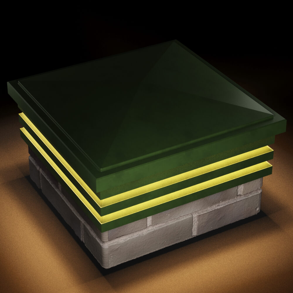 Колпак Zking Бона ХайТек Зеленый на столб 1.5х1.5 кирпича (385х385мм) с подсветкой в Севастополе фото