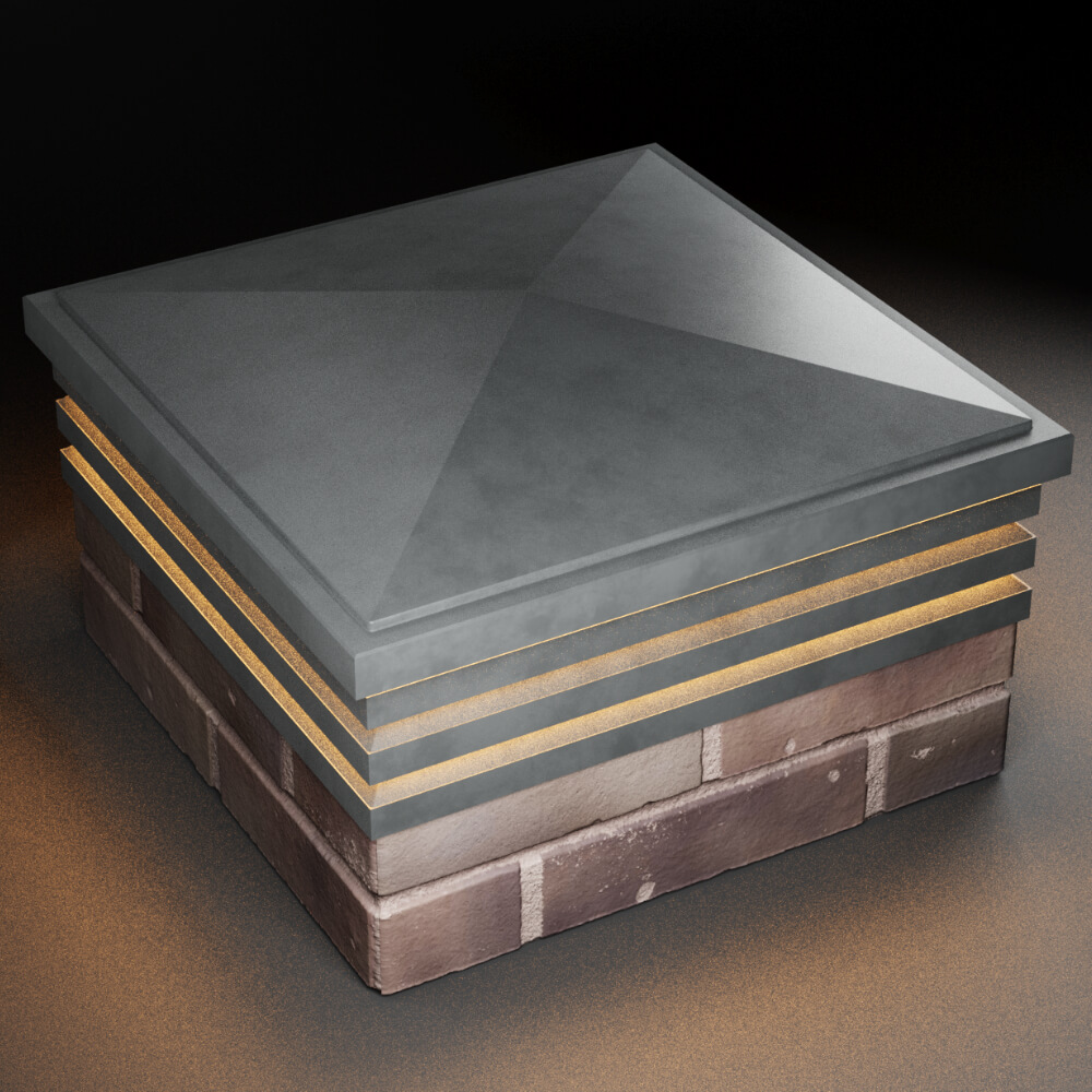 Колпак Zking Бона ХайТек Серый на столб 2х2 кирпича (513х513мм) с подсветкой в Севастополе фото