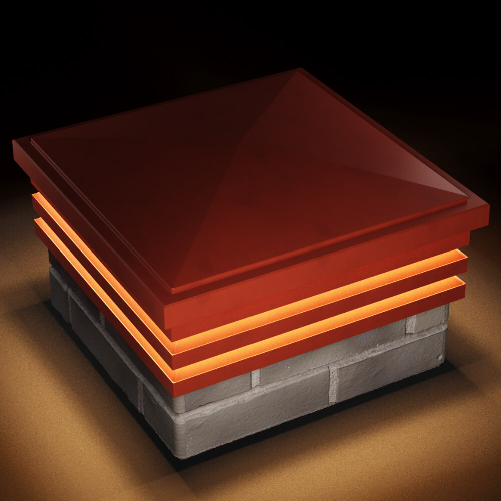 Колпак Zking Бона ХайТек Красный на столб 1.5х1.5 кирпича (385х385мм) с подсветкой в Севастополе фото