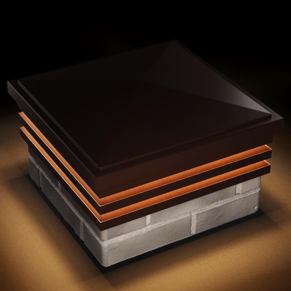 Колпак Zking Бона ХайТек Коричневый на столб 1.5х1.5 кирпича (385х385мм) с подсветкой в Севастополе фото