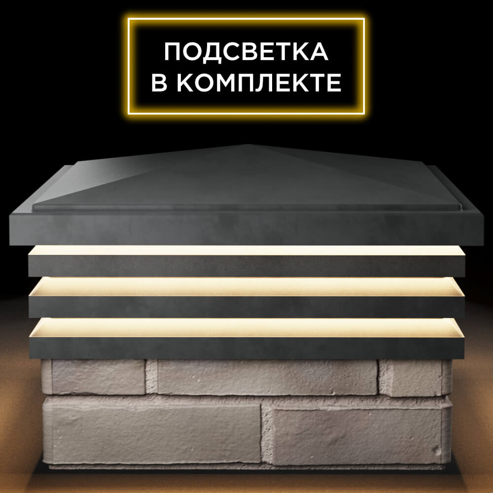 Колпак Zking Бона ХайТек Серый на столб 1.5х1.5 кирпича (385х385мм) с подсветкой Севастополь фото