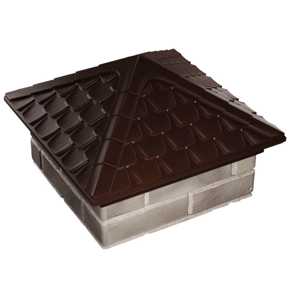 Колпак Zking Эльбрус Коричневый на столб 1.5х1.5 кирпича (385х385мм) в Севастополе фото